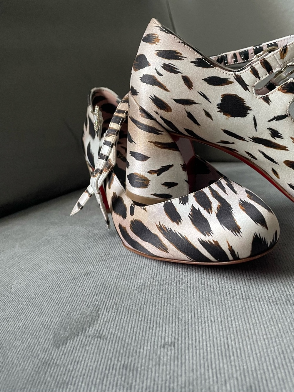 Christian Louboutin Leopard-Print Satin Mary Jane Pumps in Pink and Black